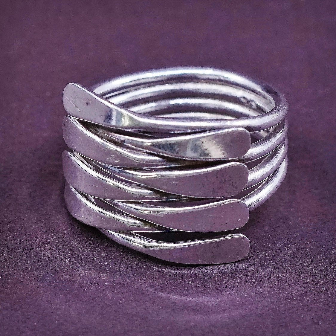 sz 7, vtg Sterling silver handmade ring, solid 925 entwined band