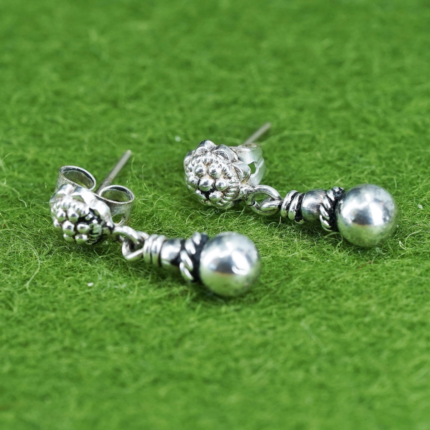 Vintage sterling silver handmade earrings, 925 beads dangles