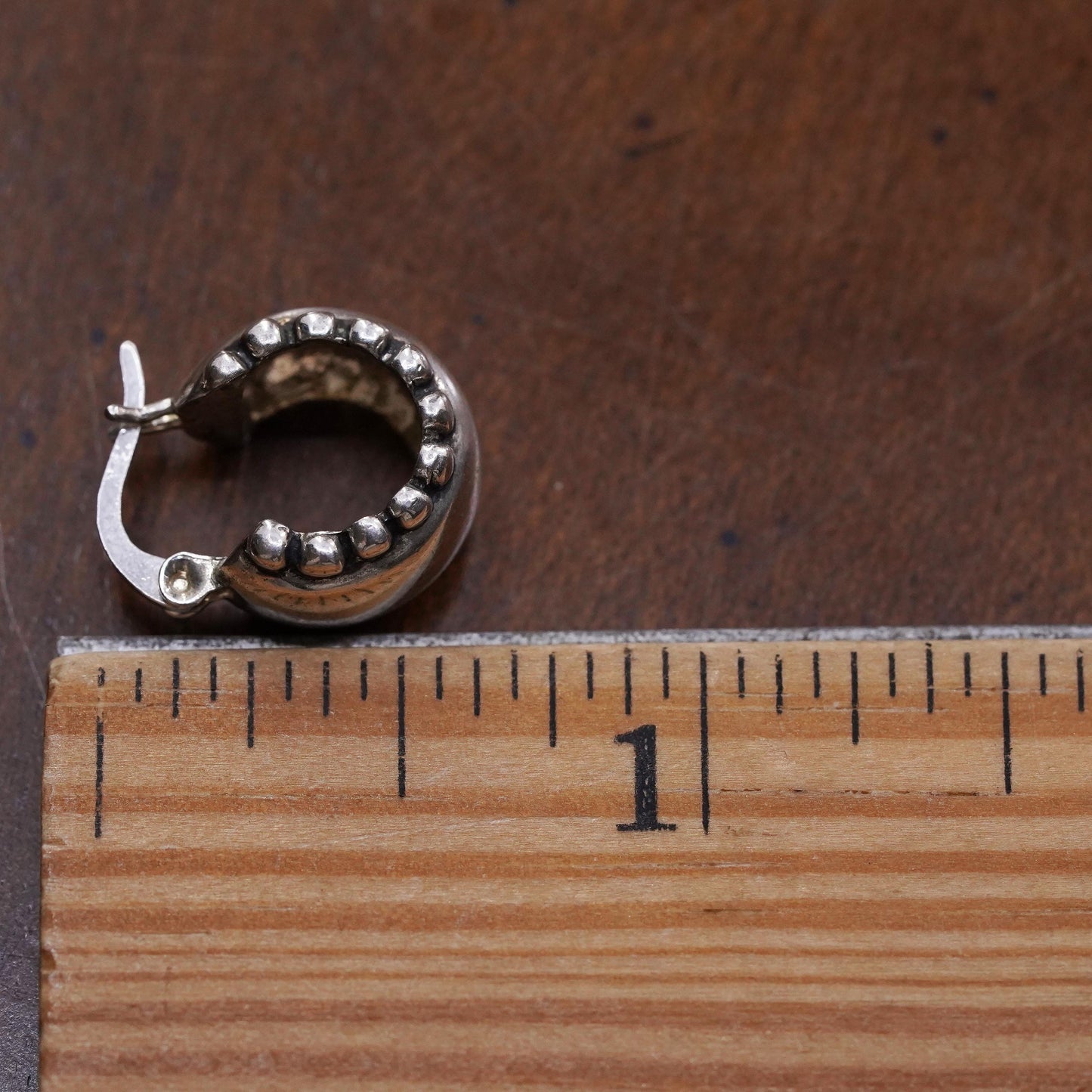 0.5”, Vintage sterling silver single earring, 925 huggie hoop with beads