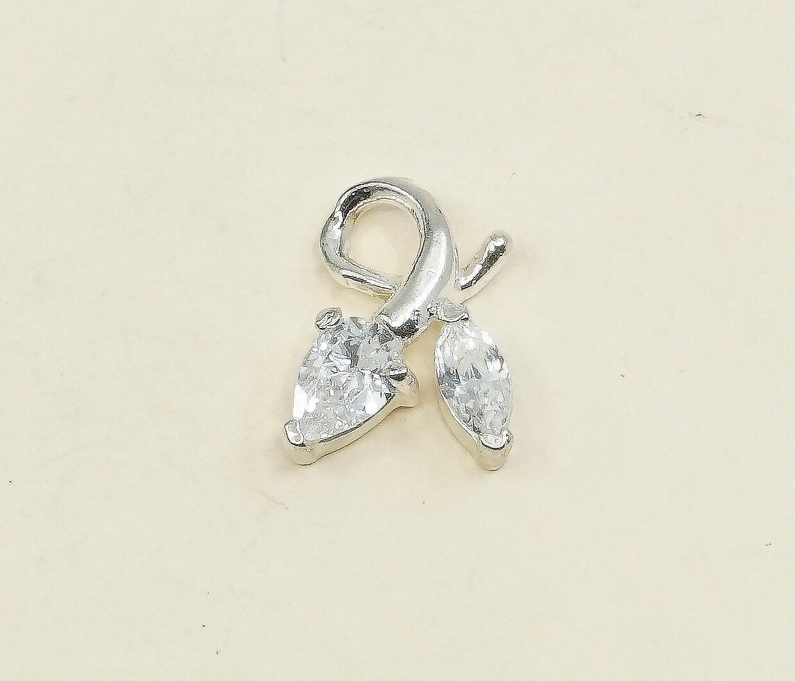 vtg sterling silver cz crystal pendant, 925 silver pendant, stamped 925