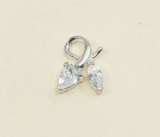 vtg sterling silver cz crystal pendant, 925 silver pendant, stamped 925