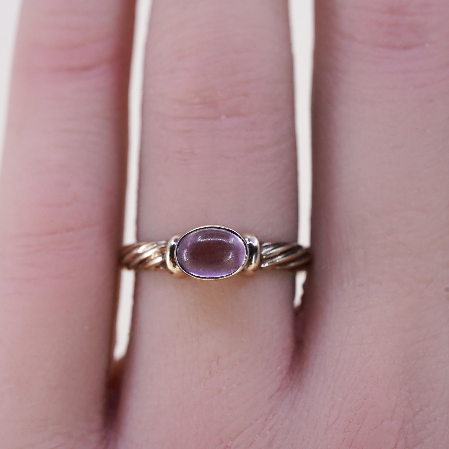 Size 7, vintage gold plated Sterling silver ring, 925 stackble band amethyst