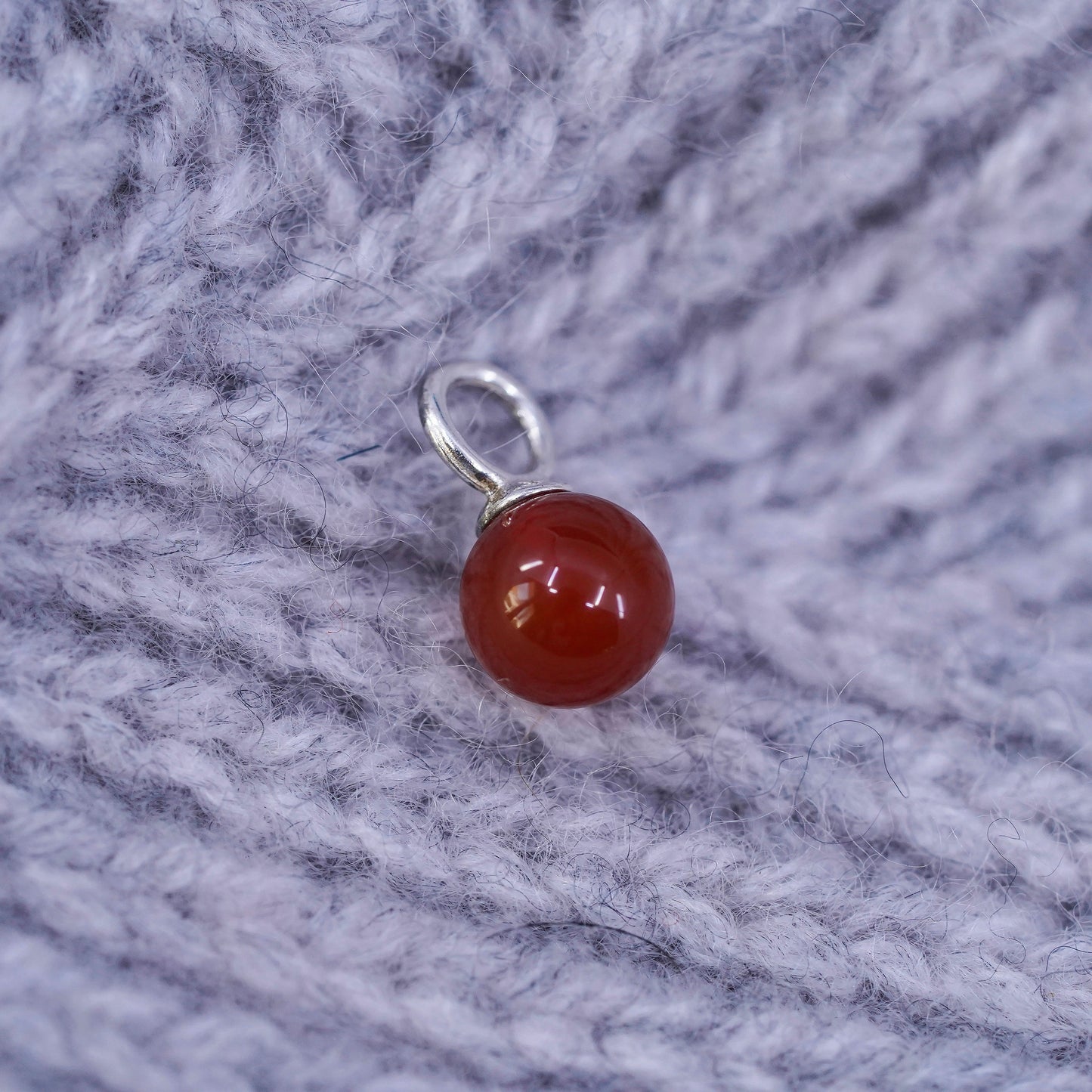 Vintage sterling silver handmade pendant, 925 charm with carnelian bead