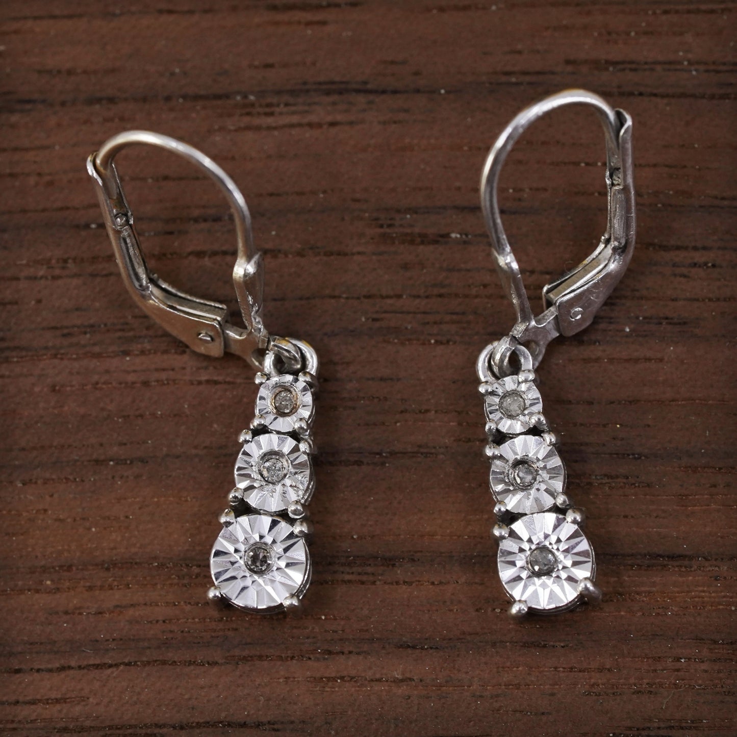 Vintage Sterling 925 silver earrings with cluster diamond