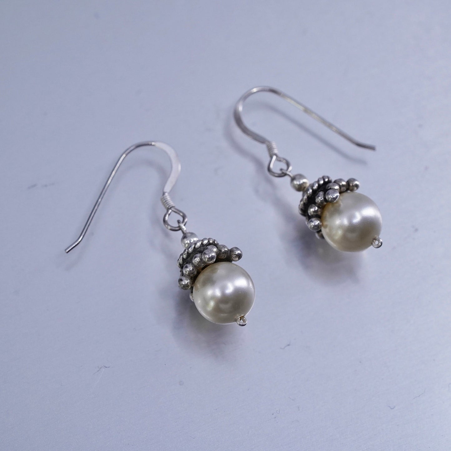 Vintage Sterling 925 silver handmade earrings with pearl