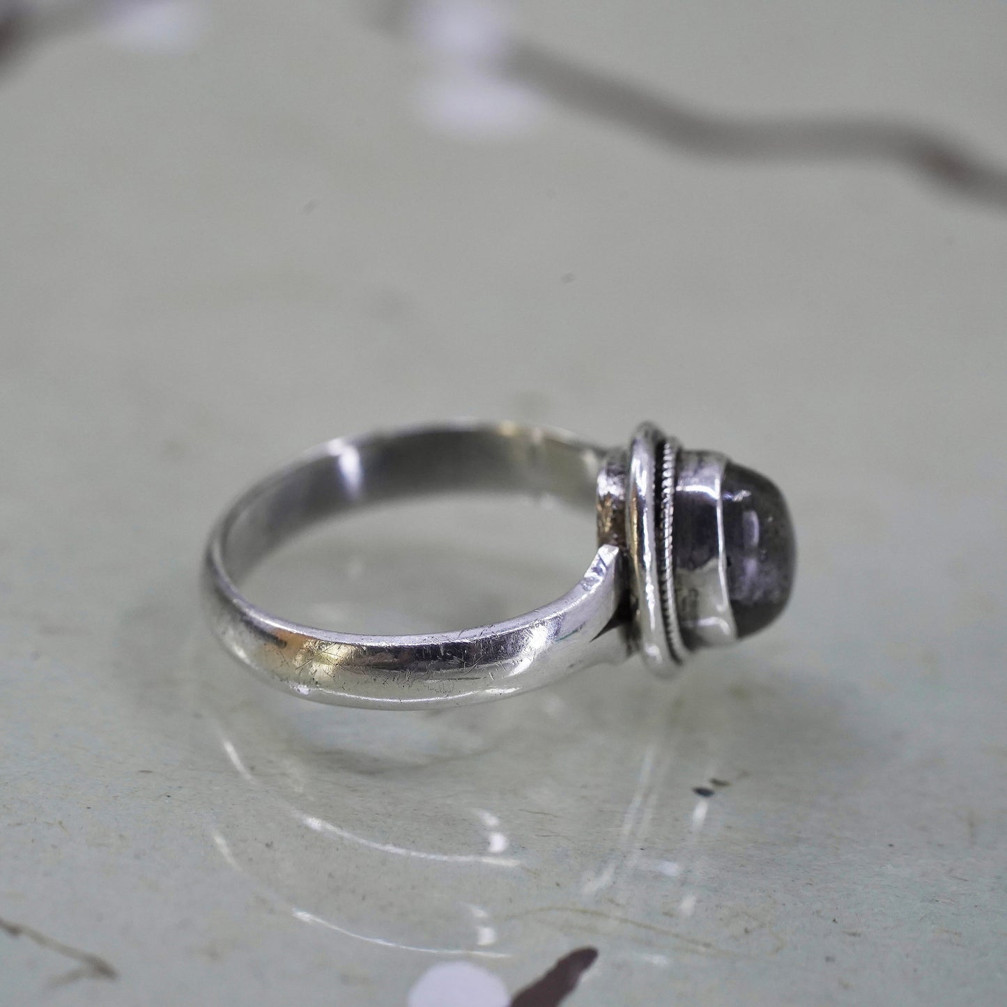 Size 3.5, vintage sterling 925 silver handmade stackable ring with moonstone