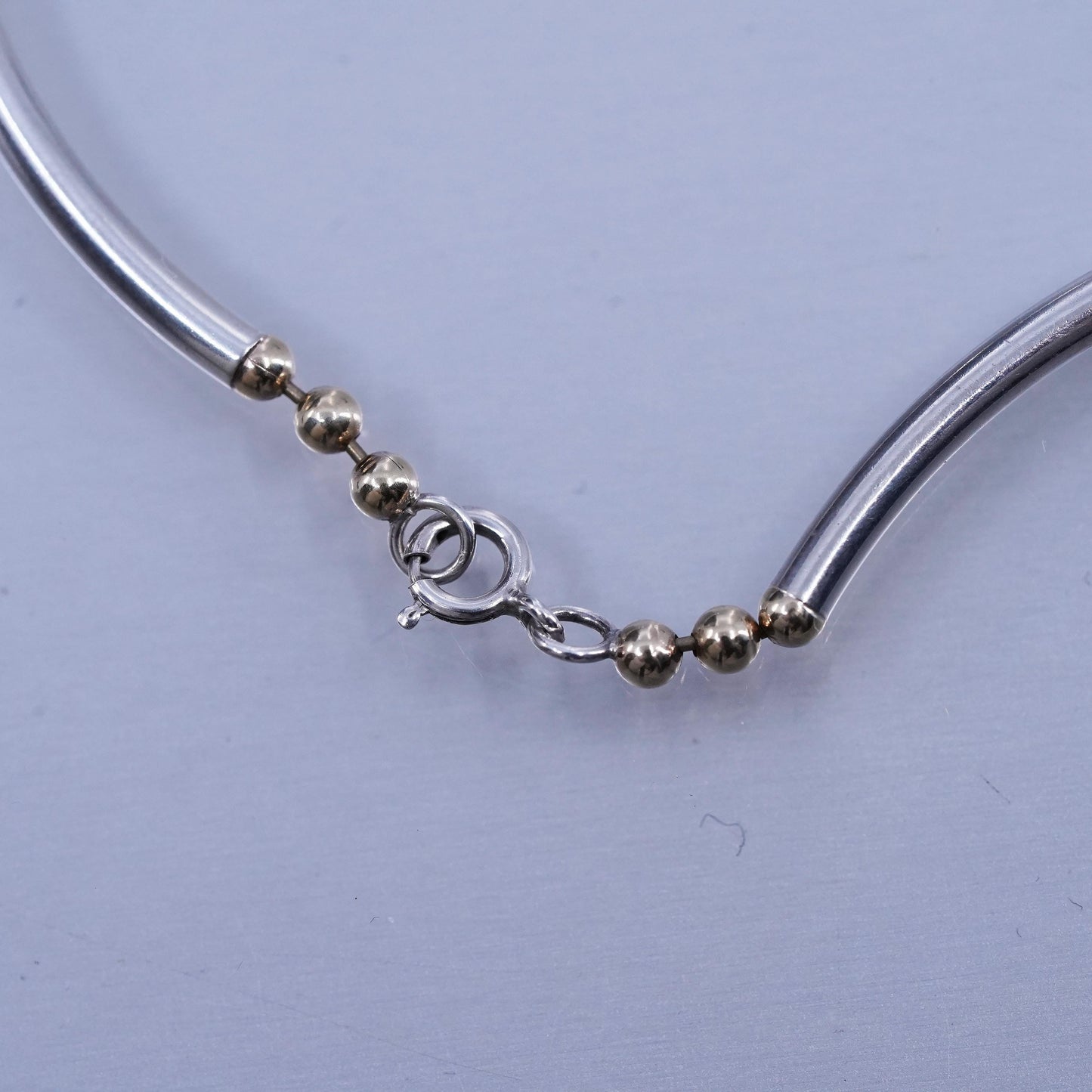 18” 2mm, vintage two tone Sterling 925 silver bar chain necklace with beads