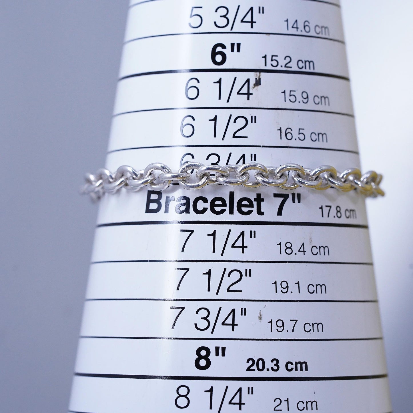 7”, Sterling silver bracelet, bold 925 circle chain with heart tag charm