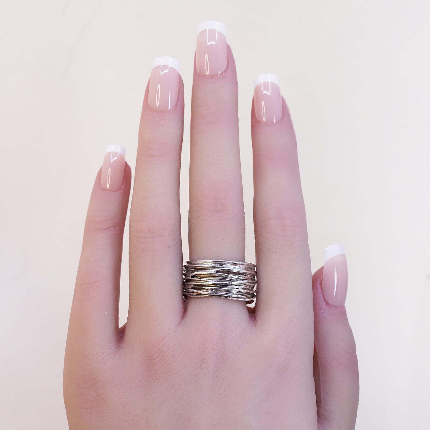 Size 10, vintage Sterling silver handmade ring, 925 wide band wired textured