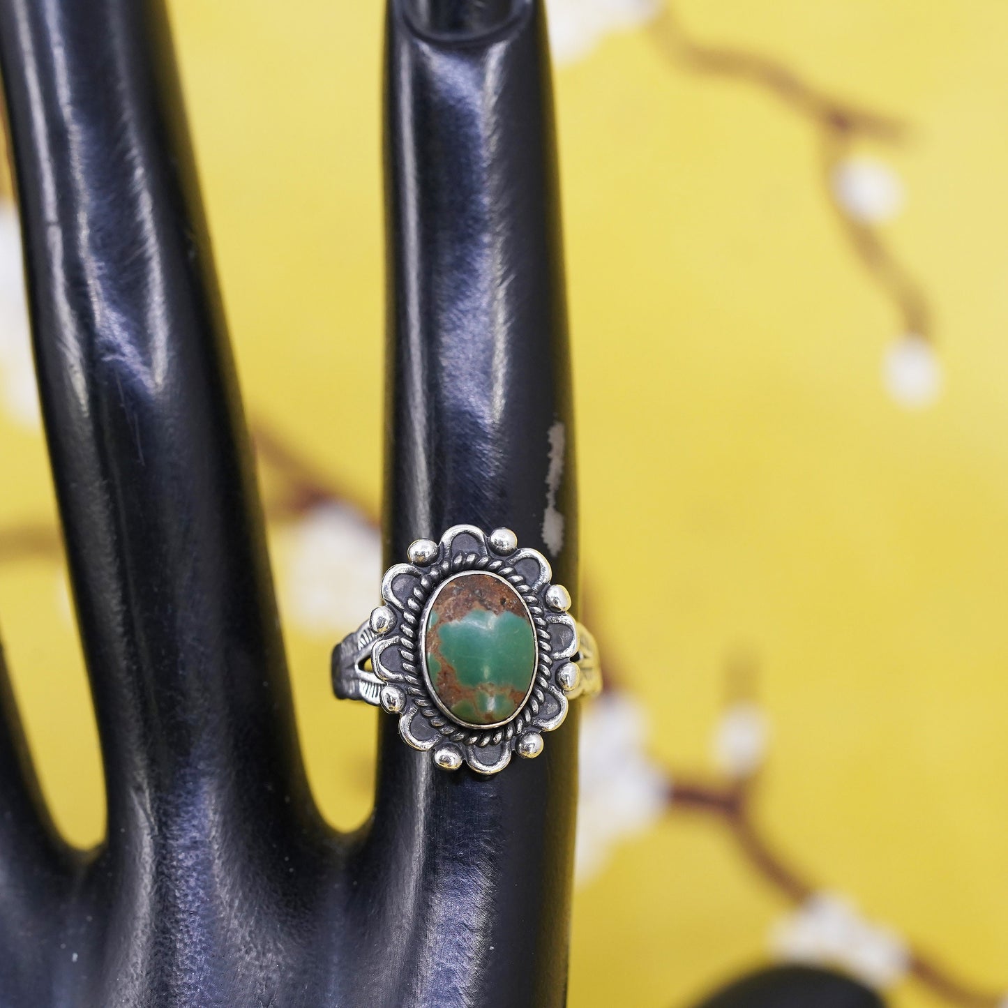 Size 5.5, Native American bell trading Sterling silver ring, 925 band turquoise