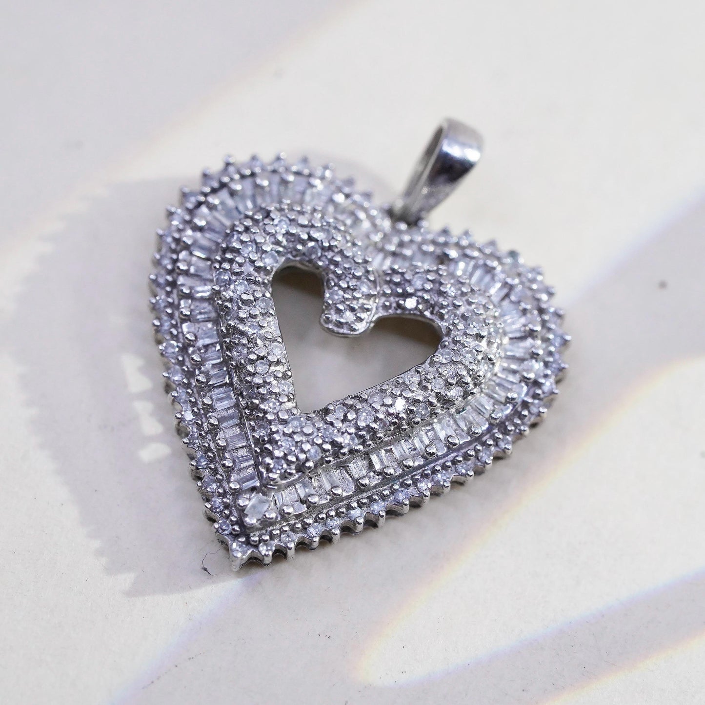 vintage Sterling silver Pendant, 925 heart cluster diamonds, wedding jewelry