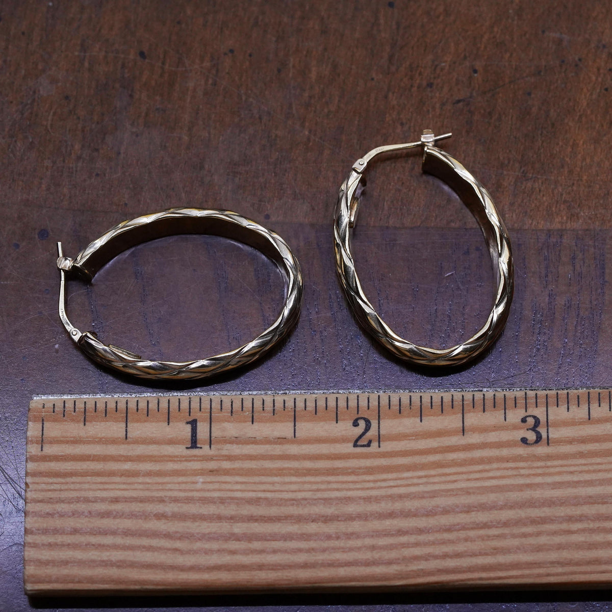 1.5”, Italia Crea vermeil gold over Sterling silver earrings, 925 oval hoops