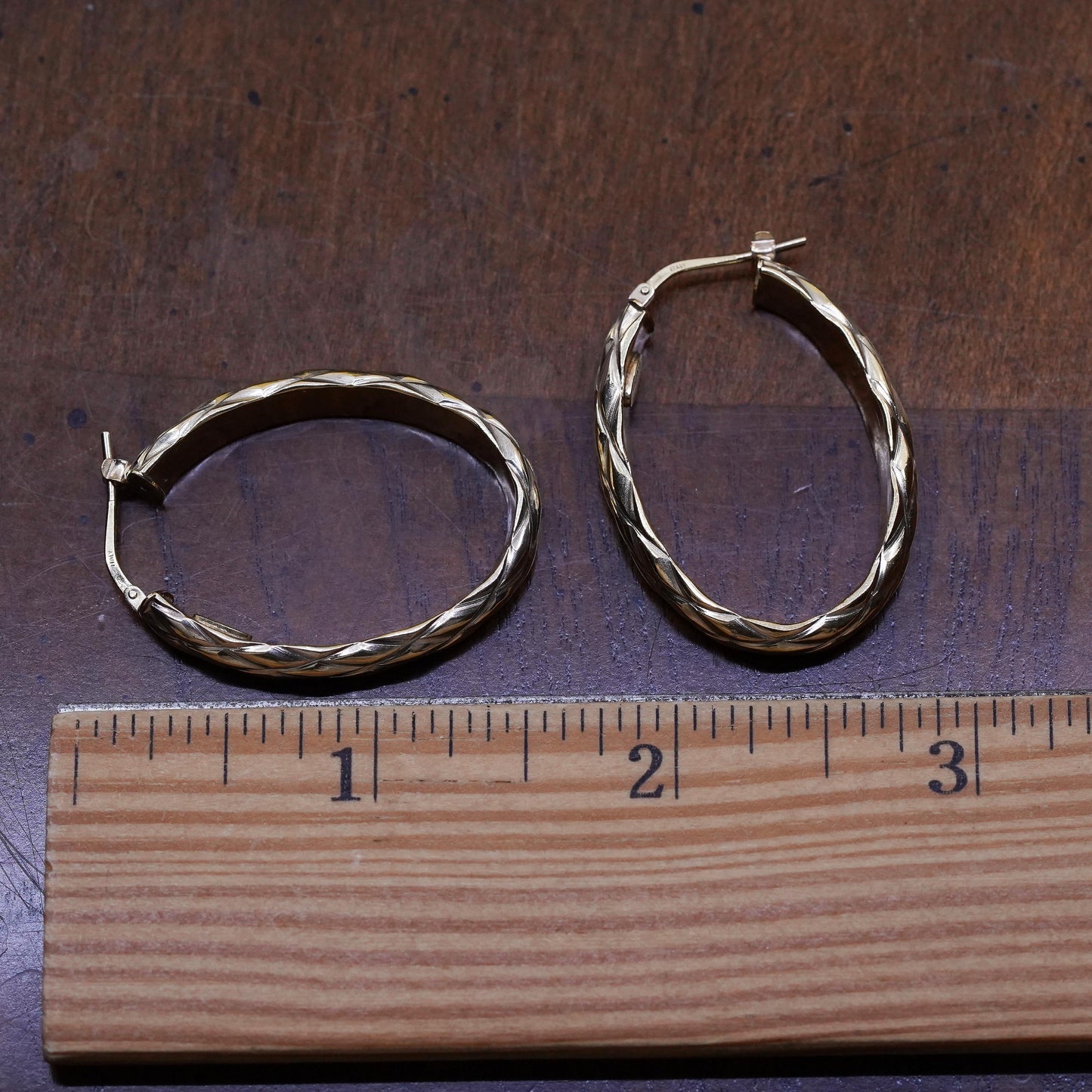 1.5”, Italia Crea vermeil gold over Sterling silver earrings, 925 oval hoops