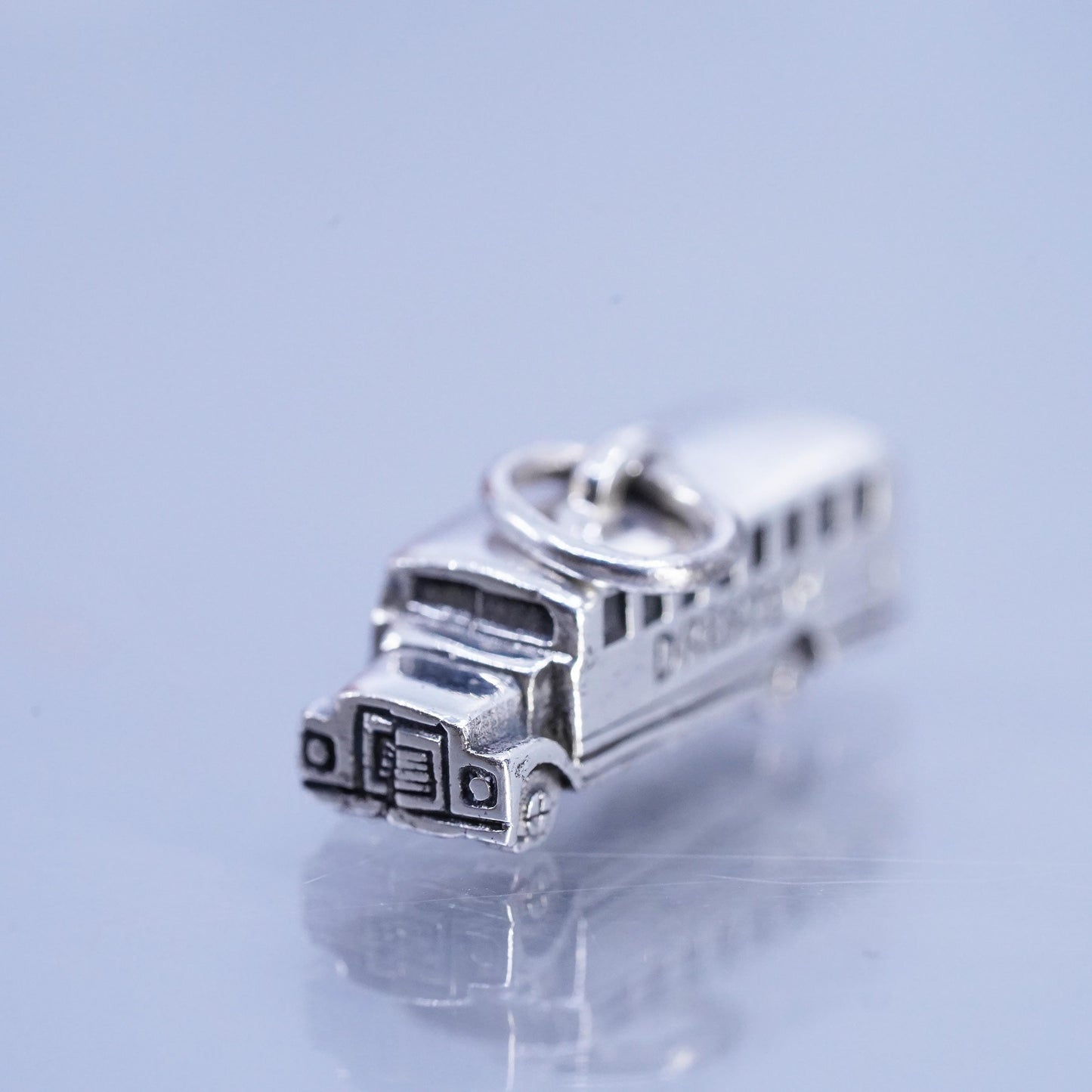 Vintage Sterling silver handmade 925 school bus charm pendant embossed Dresden
