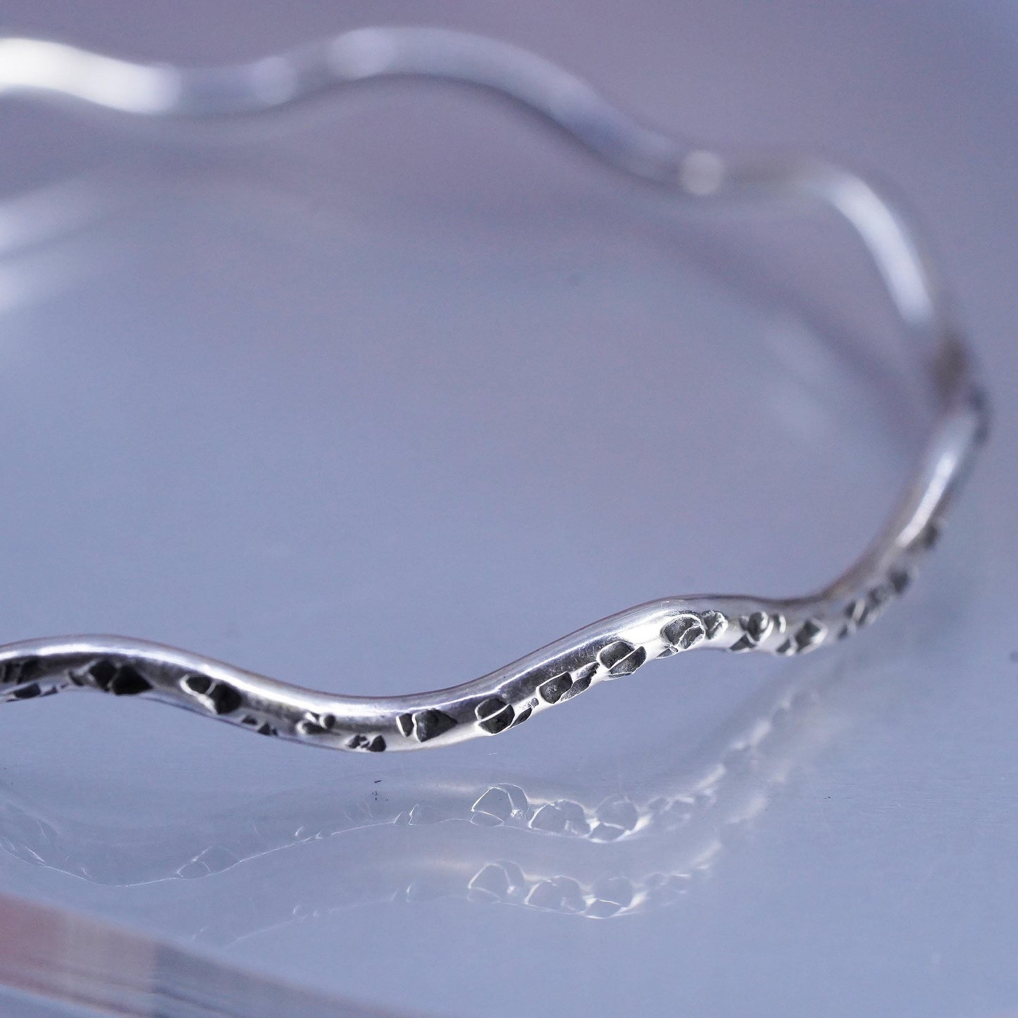 8", Native American Tahe Sterling Silver Hammered Bangle Bracelet, Handmade 925