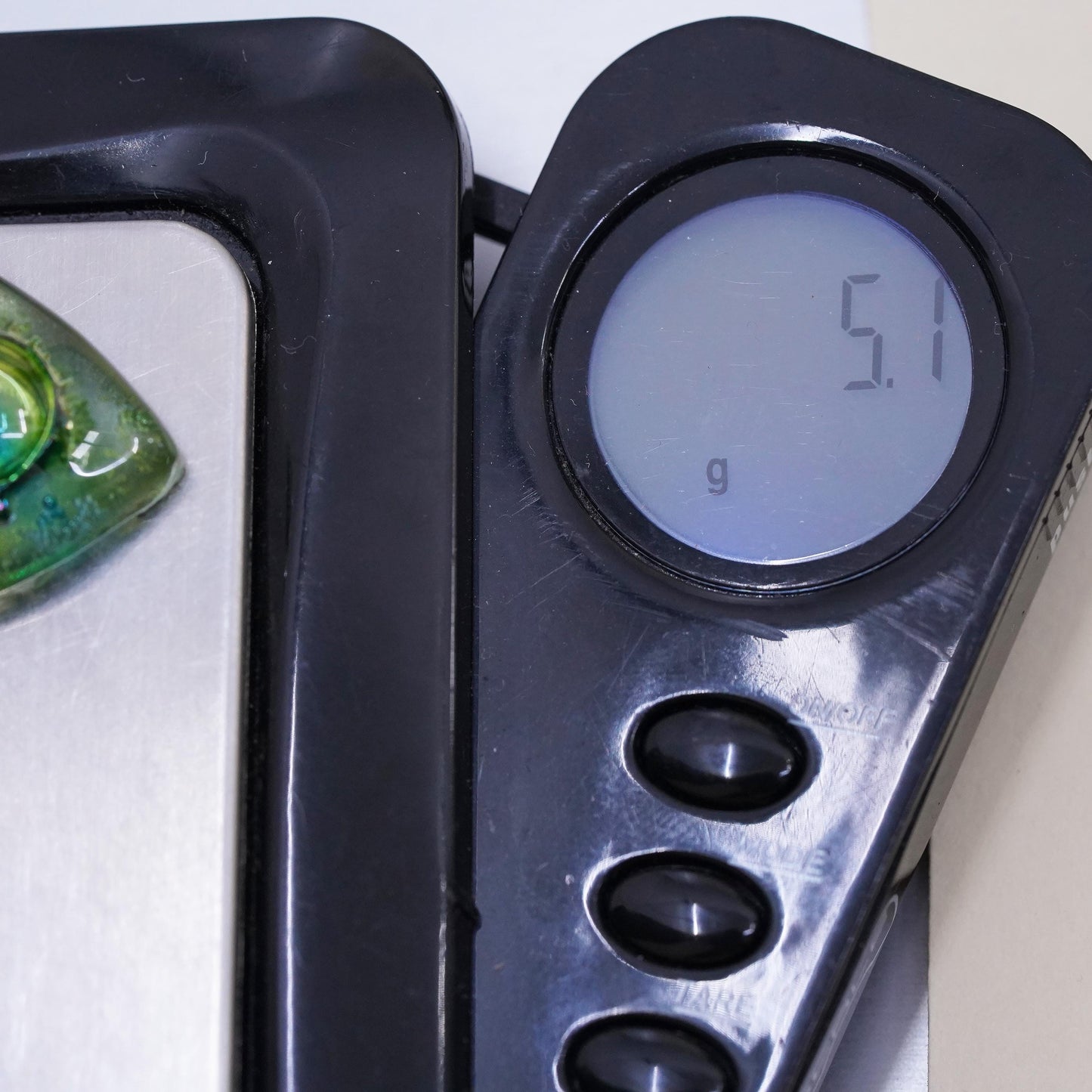 Vintage sterling silver with triangular green dichroic foiled glass pendant