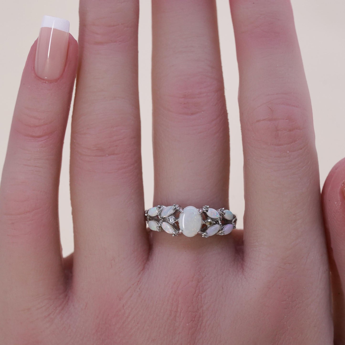 Size 8.25, Sterling silver handmade ring with fire opal, 925 band
