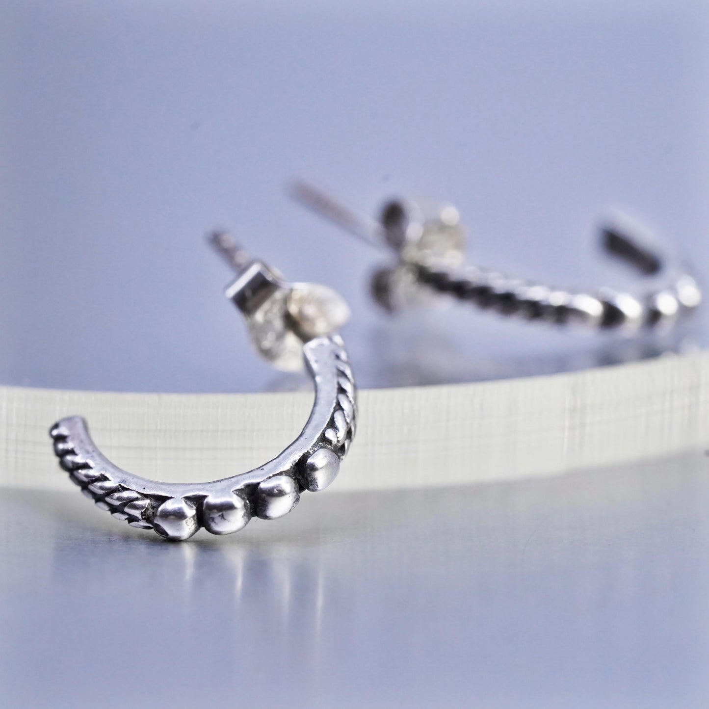 0.5", Vintage 925 Sterling Silver Handmade Earrings, 925 Textured huggie studs