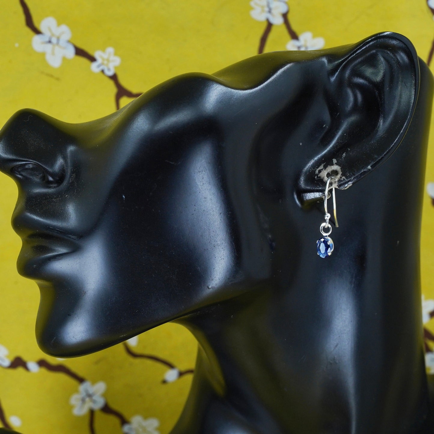 Vintage Sterling silver handmade earrings, 925 hooks with blue crystal