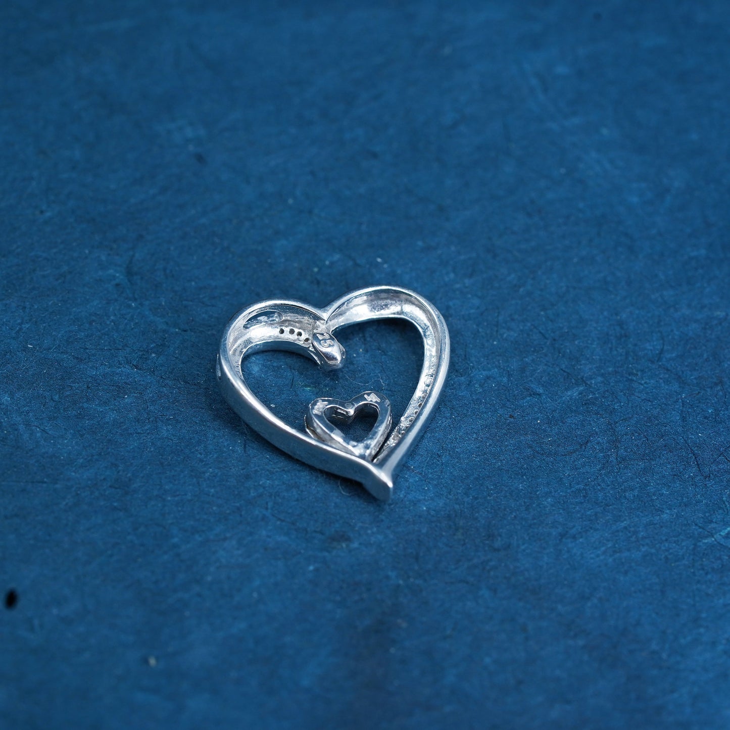 two tone Sterling 925 silver teardrop pendant 10K heart and genuine diamond