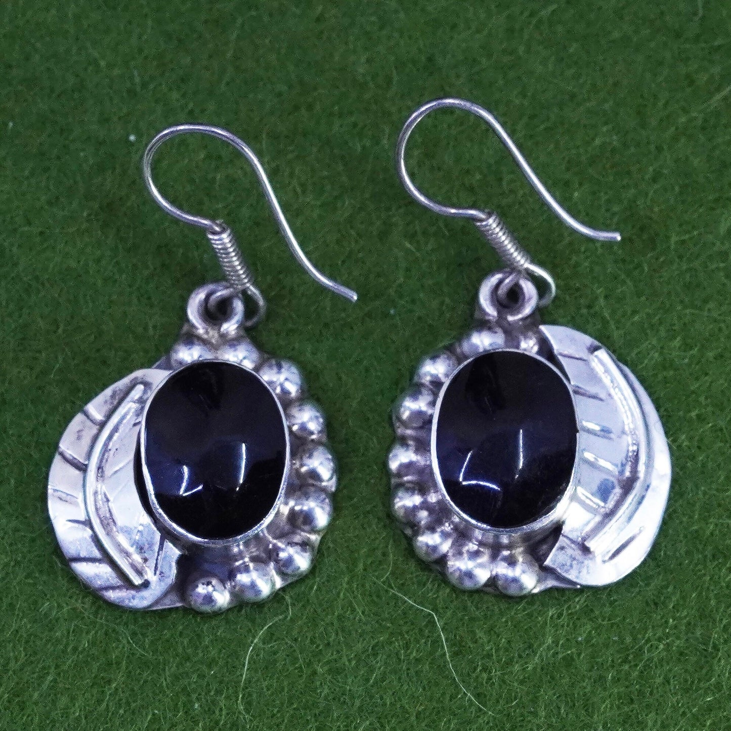 Vintage sterling 925 silver handmade earrings with onyx and beads
