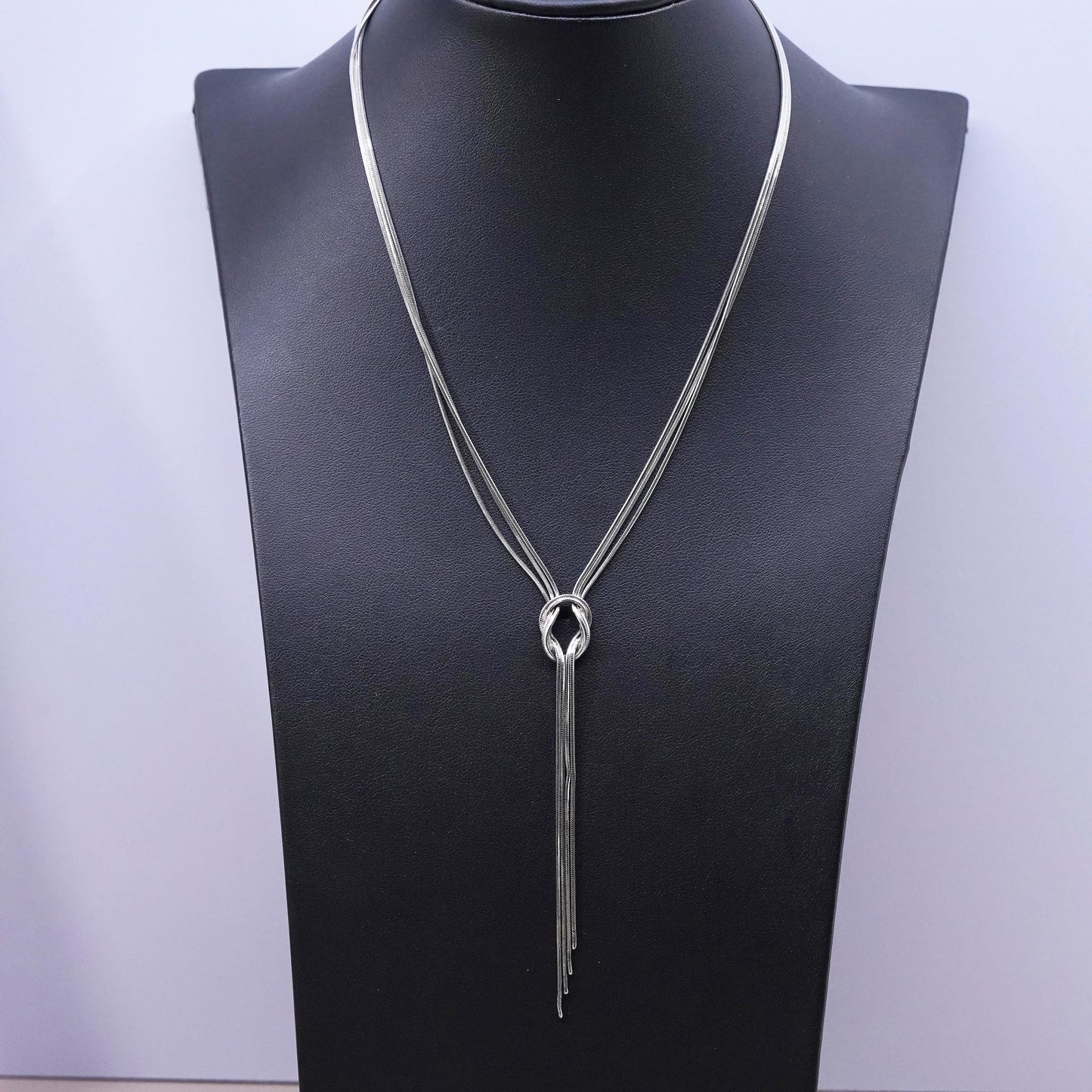 16”, multi 3 strands Sterling silver necklace, 925 snake chain knotted pendant