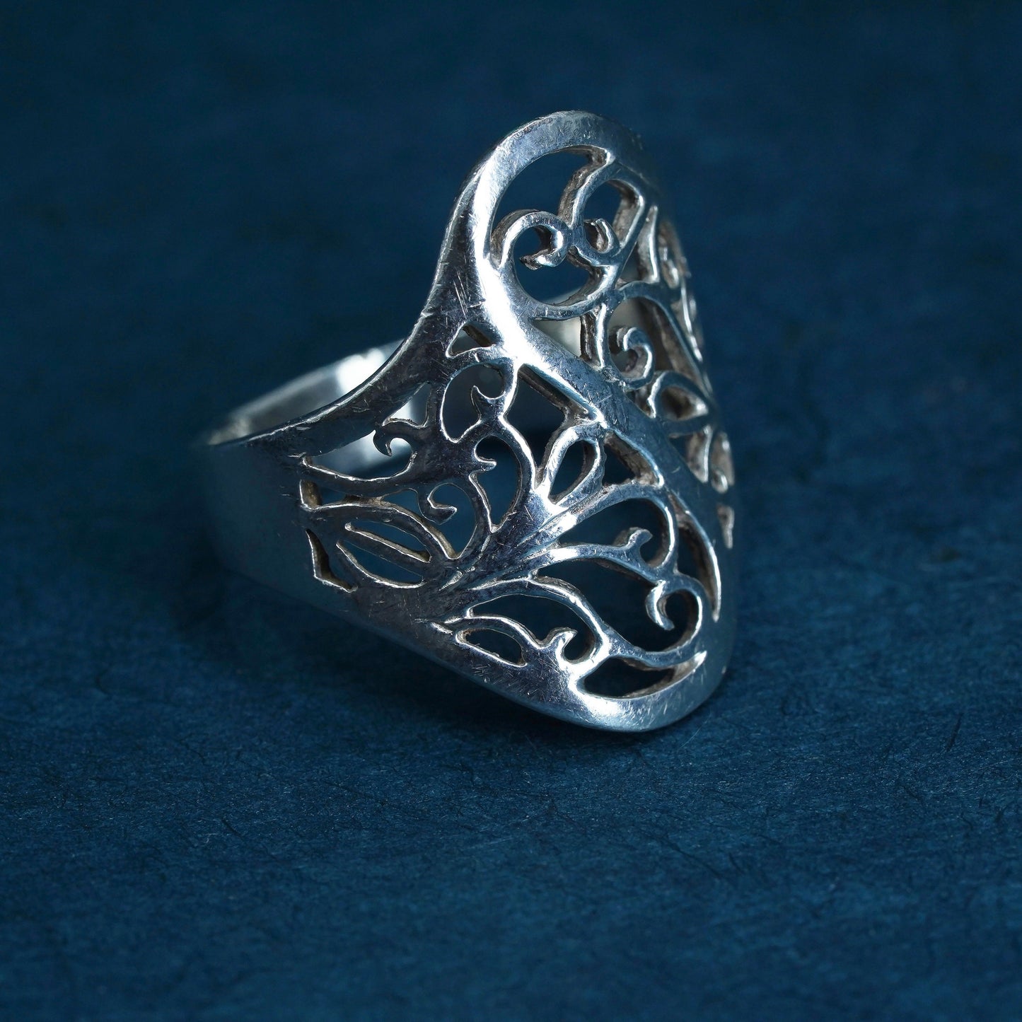 Size 8, vintage Sterling silver handmade ring, 925 filigree band