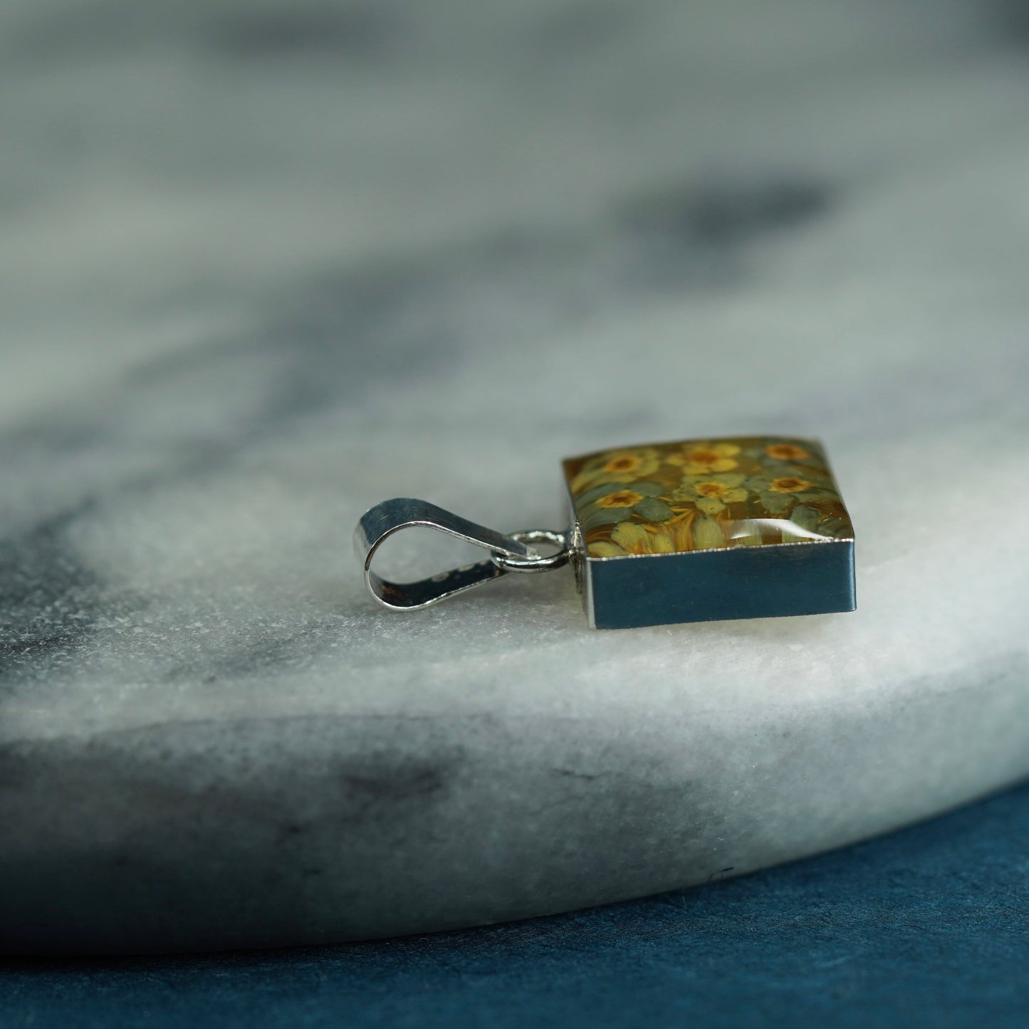 Vintage sterling silver handmade pendant, 925 resin flower