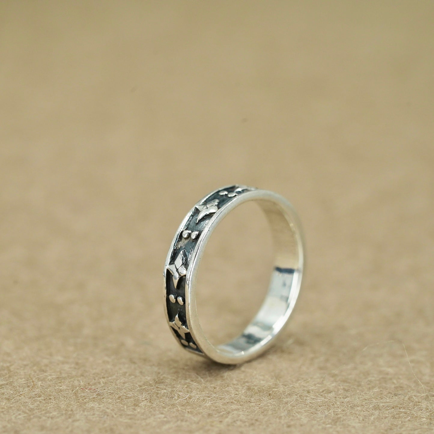 Size 6, southwestern Sterling 925 silver handmade ring, star textured band