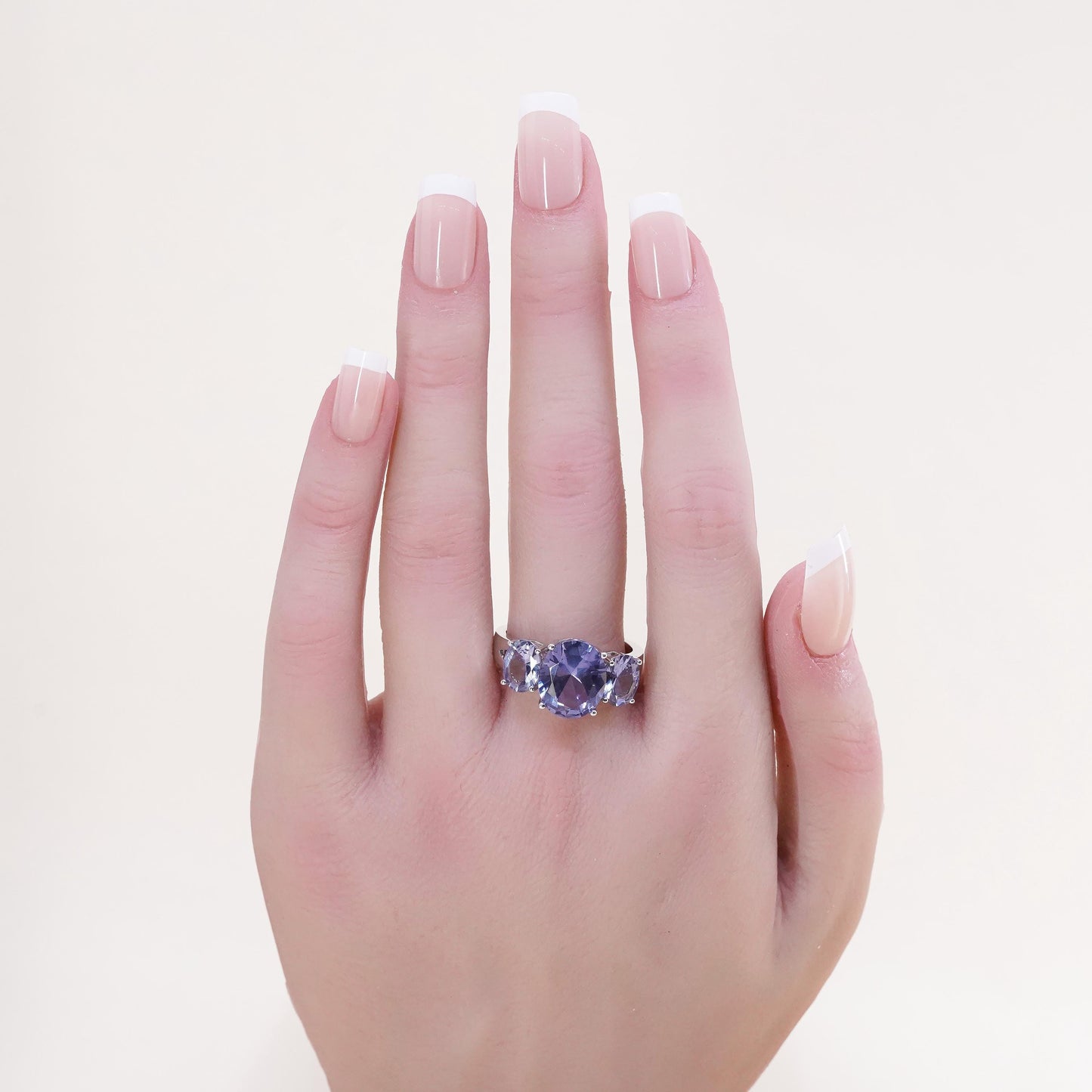Size 9.25, Vintage sterling 925 silver handmade ring with oval amethyst