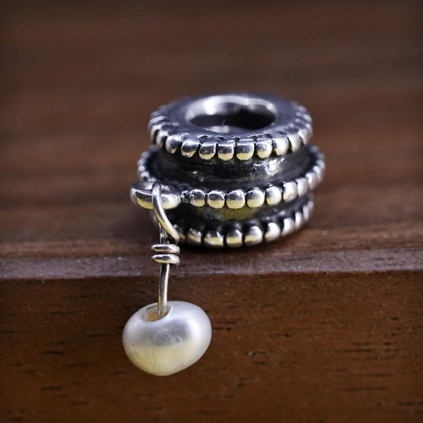 Vintage Sterling 925 silver handmade charm with pearl bead
