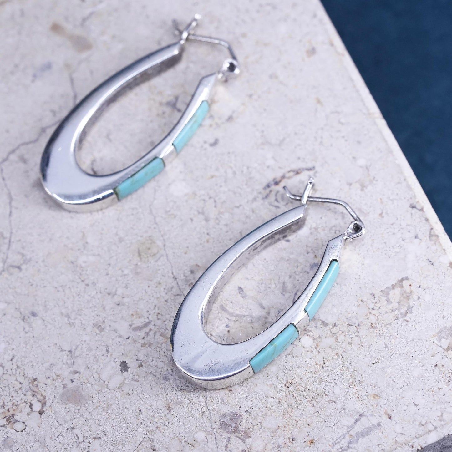1.25", Mexican southwestern Sterling silver hoop earrings, 925 huggie turquoise