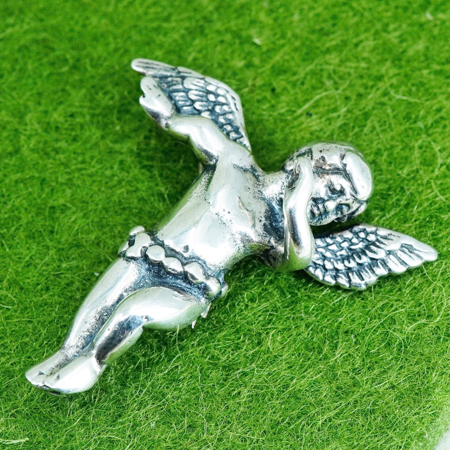 Vintage Sterling silver vintage handmade angel brooch, solid 925 silver pendant