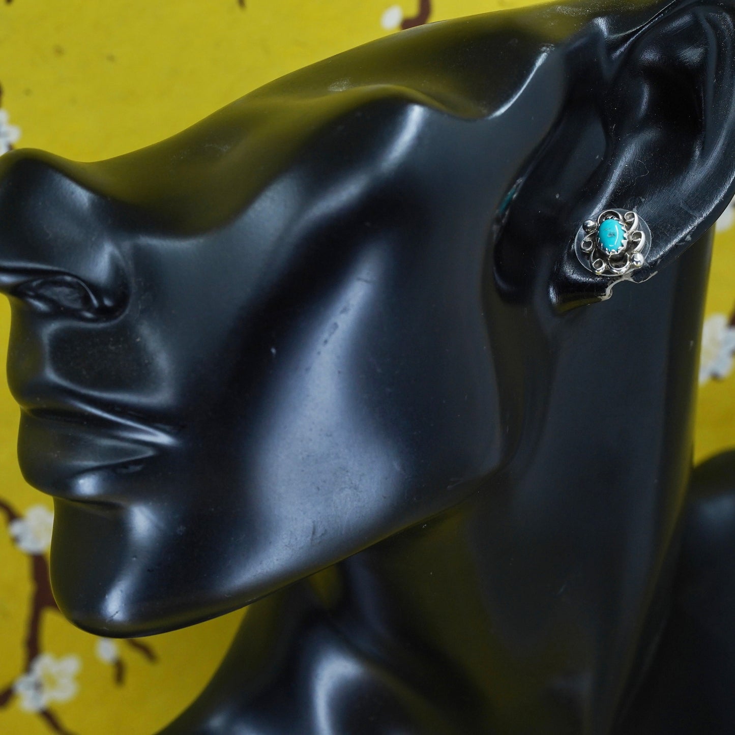 southwestern Sterling Silver Native American Earrings, 925 studs with turquoise