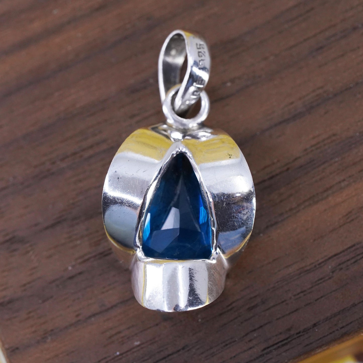 Vintage Sterling silver 925 pendant with teardrop blue topaz