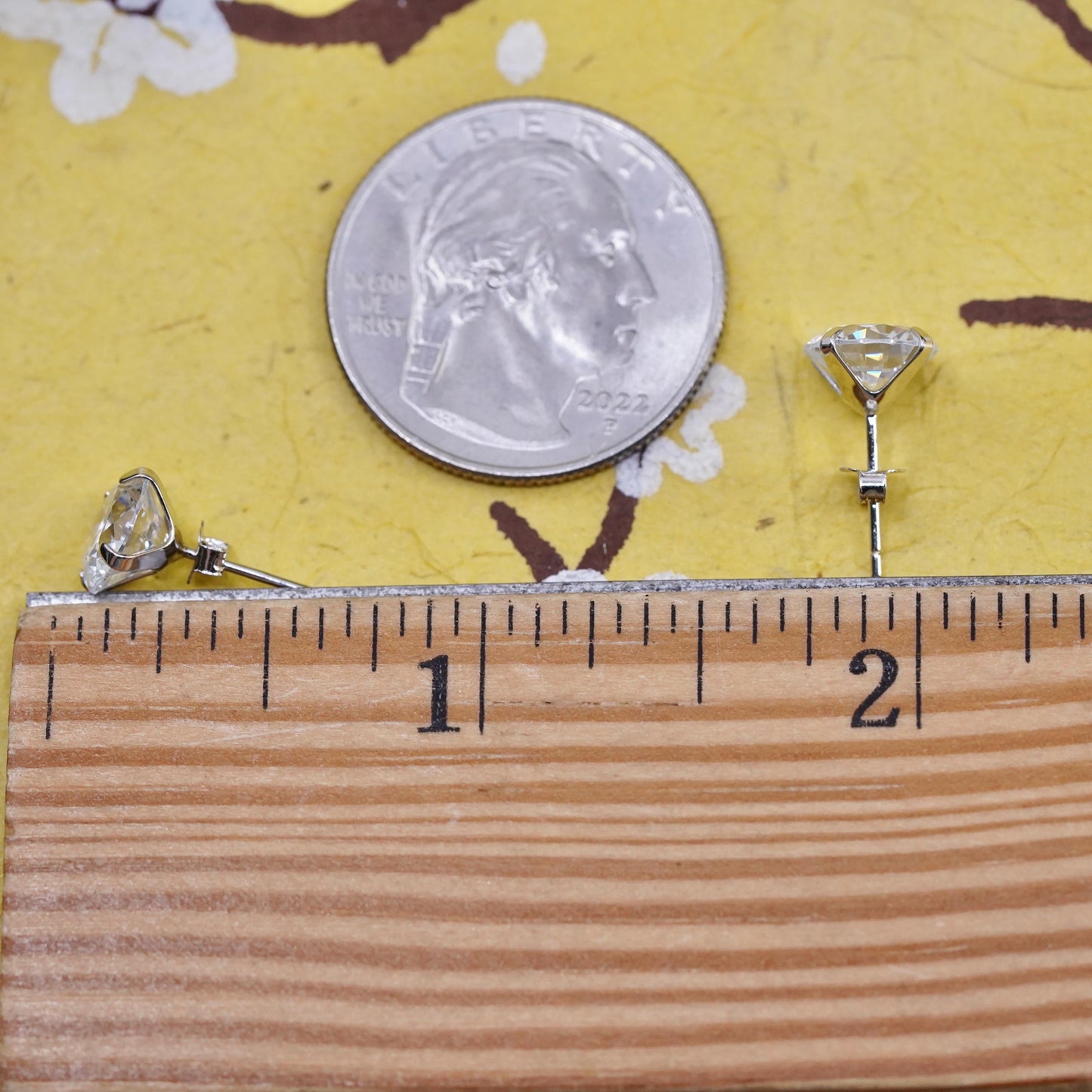 8mm, vintage Sterling 925 silver studs, clear cz earrings