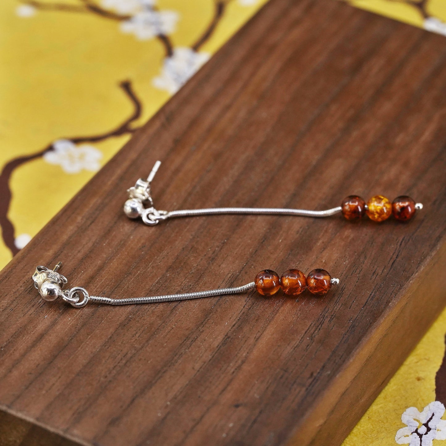 Vintage Sterling 925 silver handmade earrings with Amber beads
