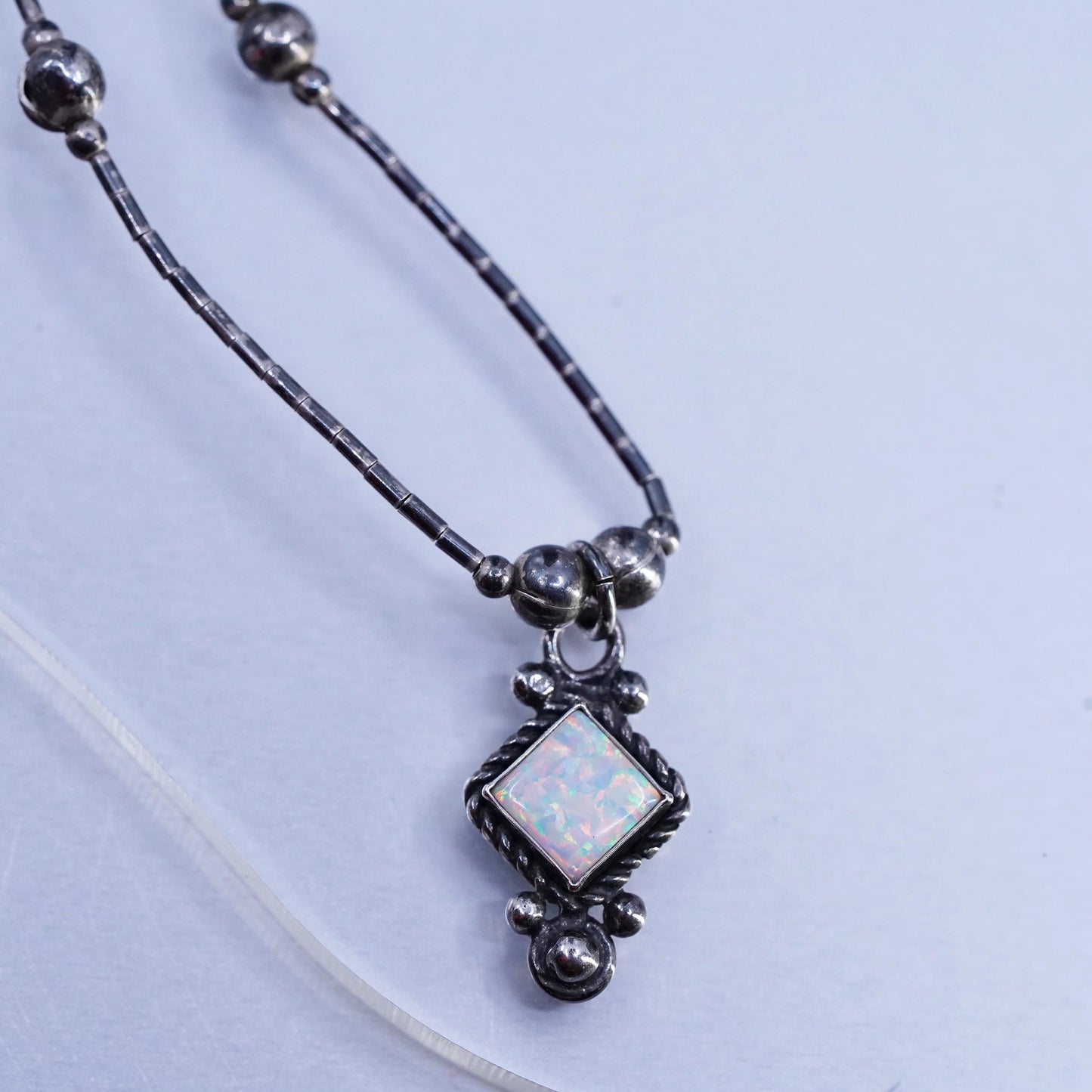 16", Native American Sterling 925 liquid silver handmade necklace opal pendant