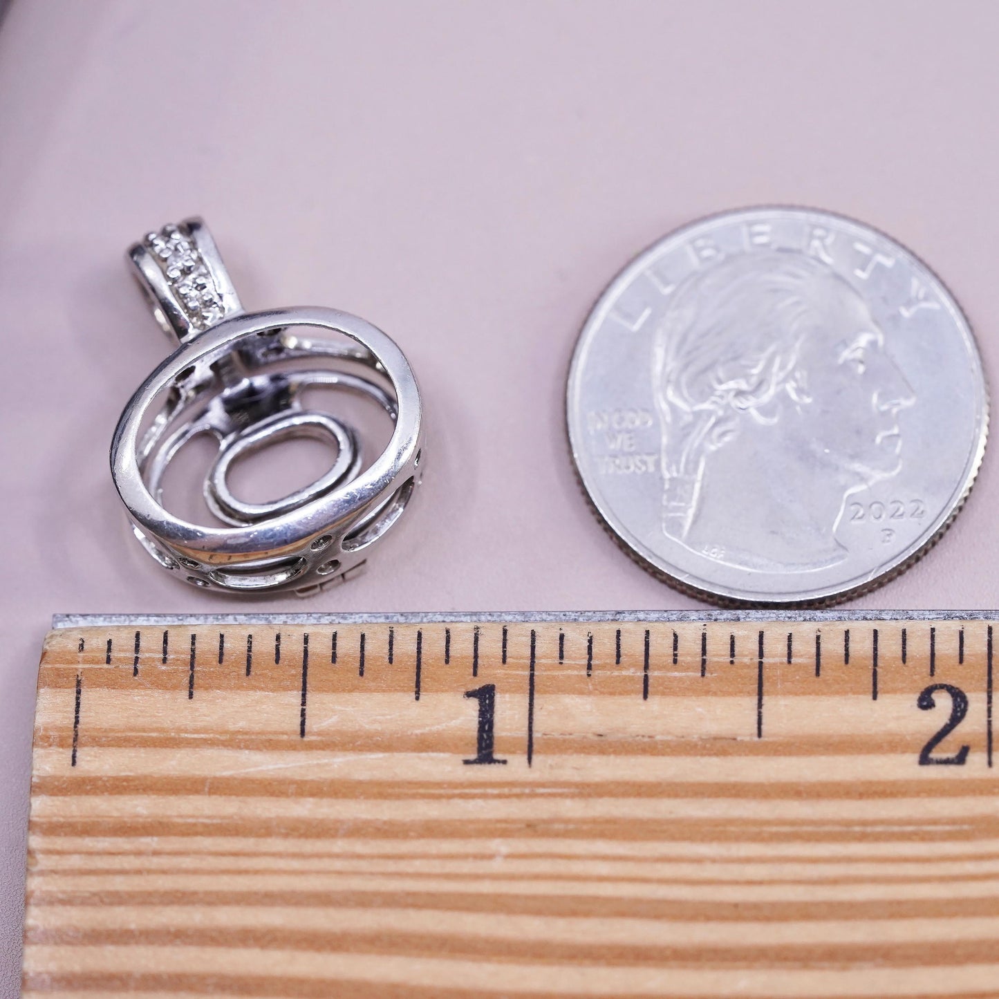 Sterling silver interchangeable pendant, 925 oval cage fit 16mm 12mm gemstones