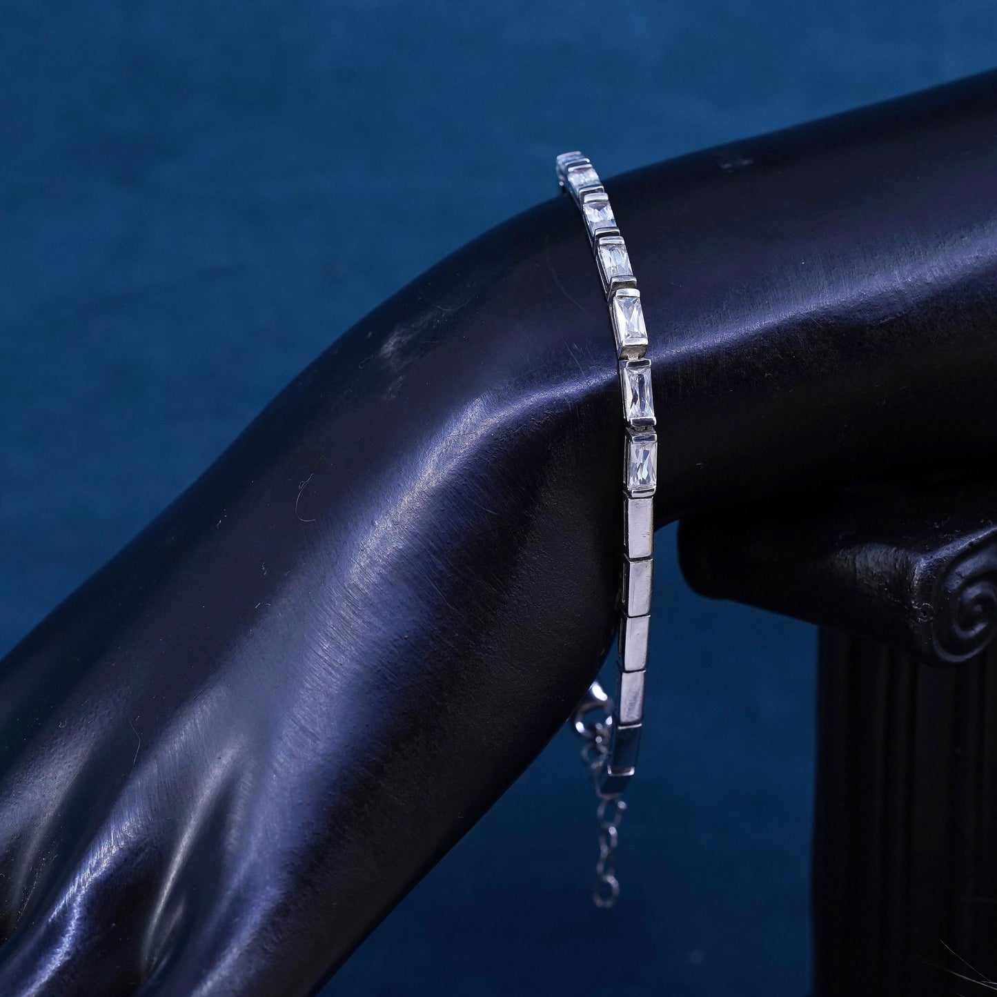 7", vintage Sterling 925 silver tennis bracelet with clear cz