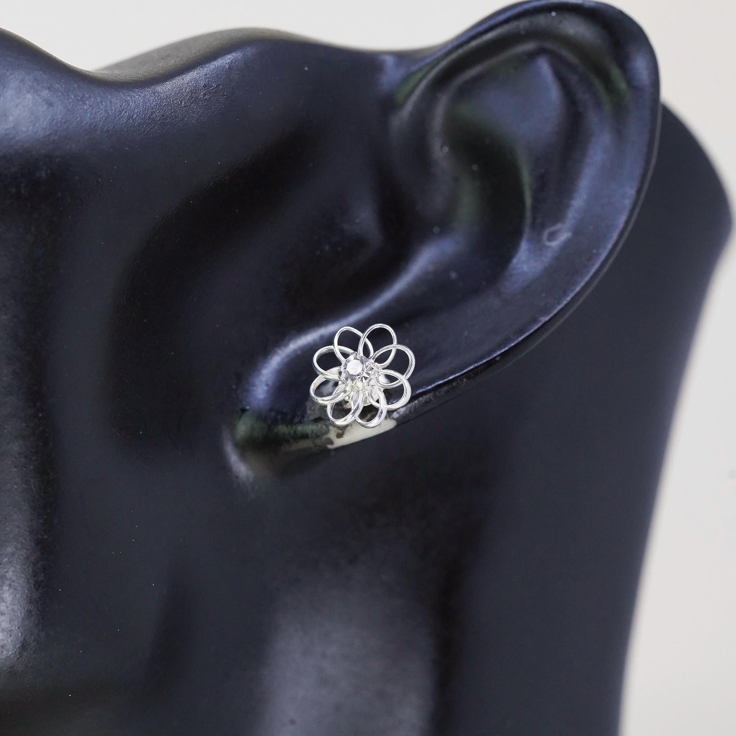 Vintage Sterling silver handmade earrings, 925 flower studs