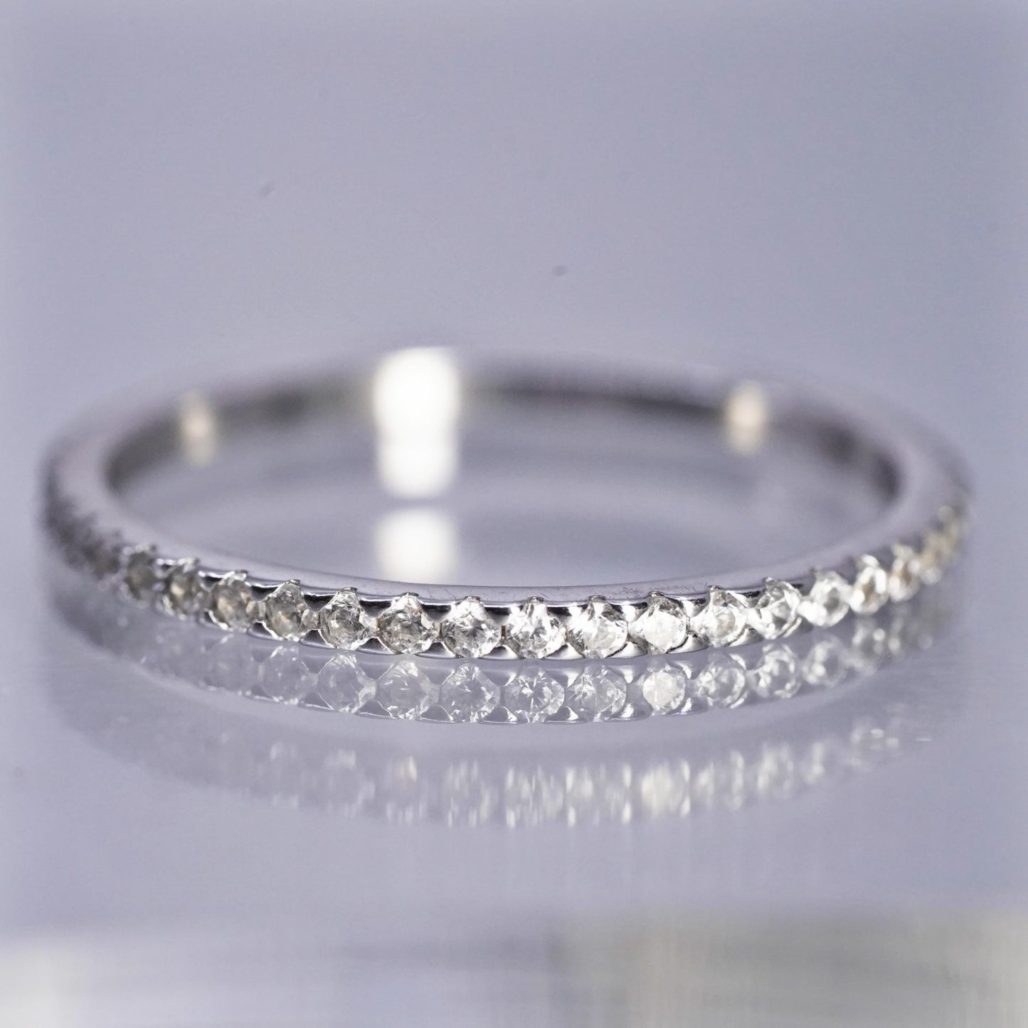 Size 9.25, VTG Sterling 925 silver handmade stackable band ring w/ cluster Cz