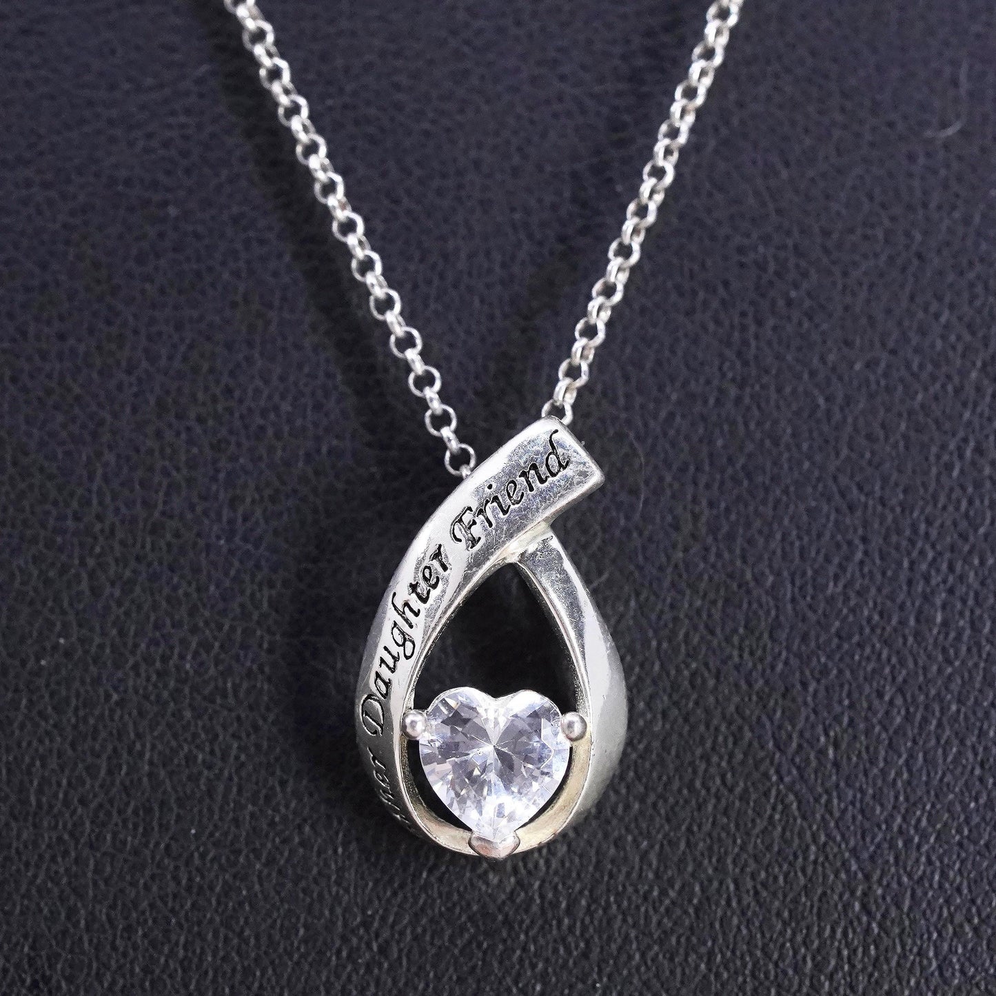 18”, Sterling silver necklace, 925 circle chain cz pendant mother daughter