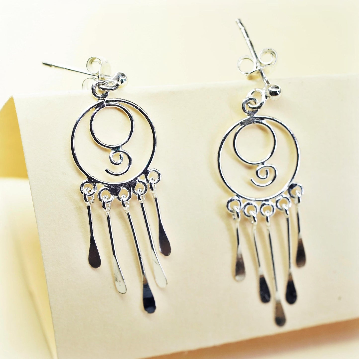 Vintage Sterling 925 silver handmade circle earrings with fridge dangles