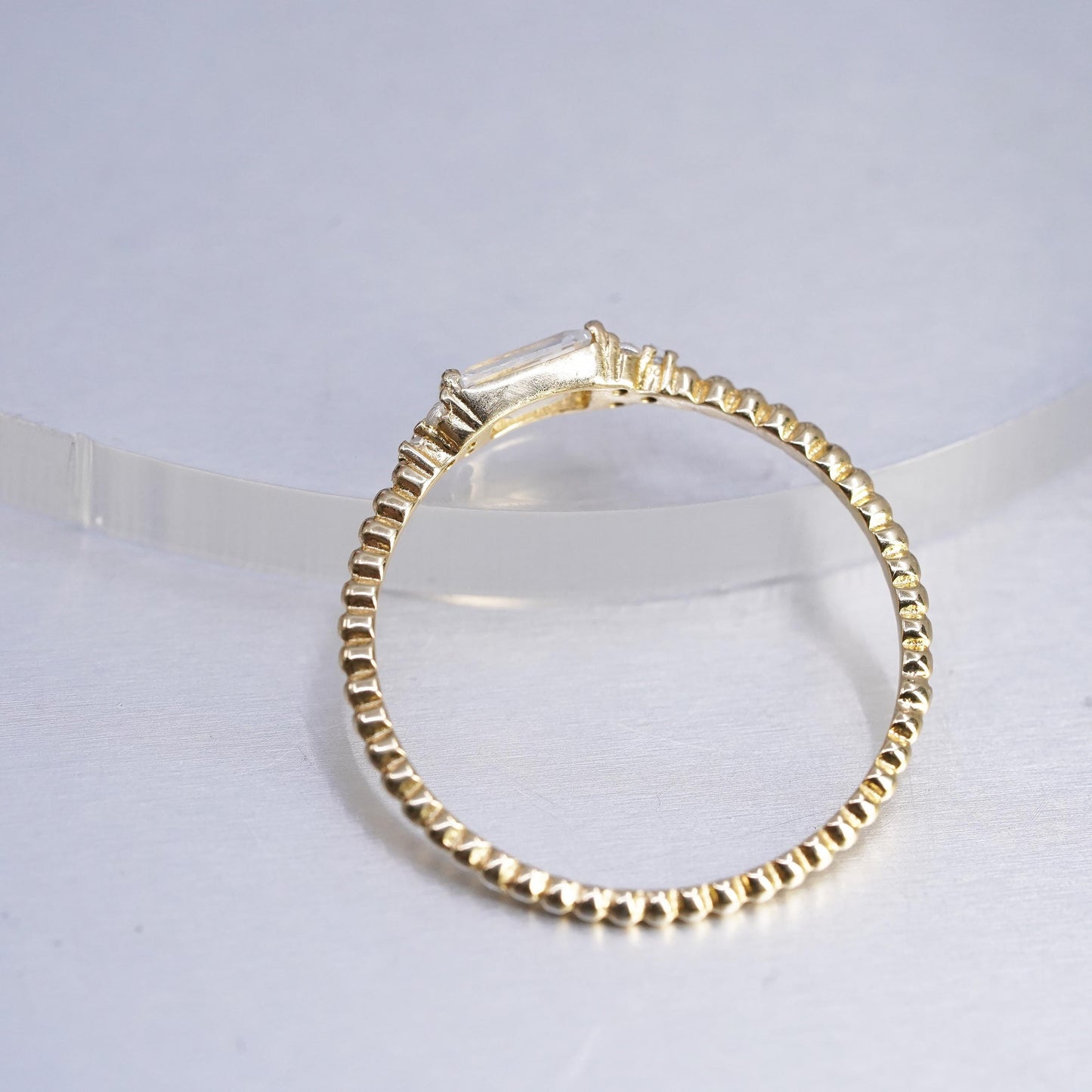 Size 8.25, vtg gold plated Sterling 925 silver stackable ring, cluster Cz band