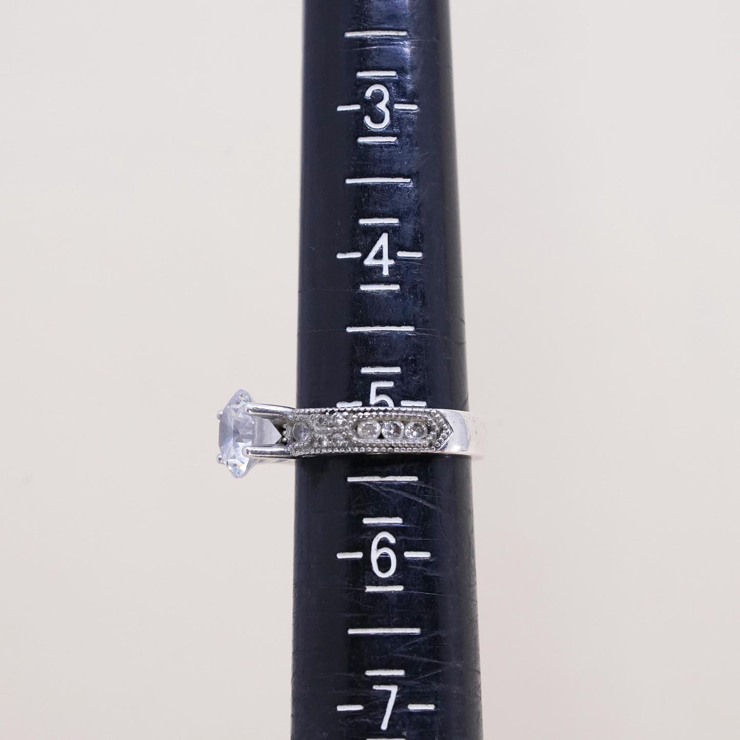 Size 5, Vintage Stauer Sterling Silver 925 Anniversary Band Ring with cz