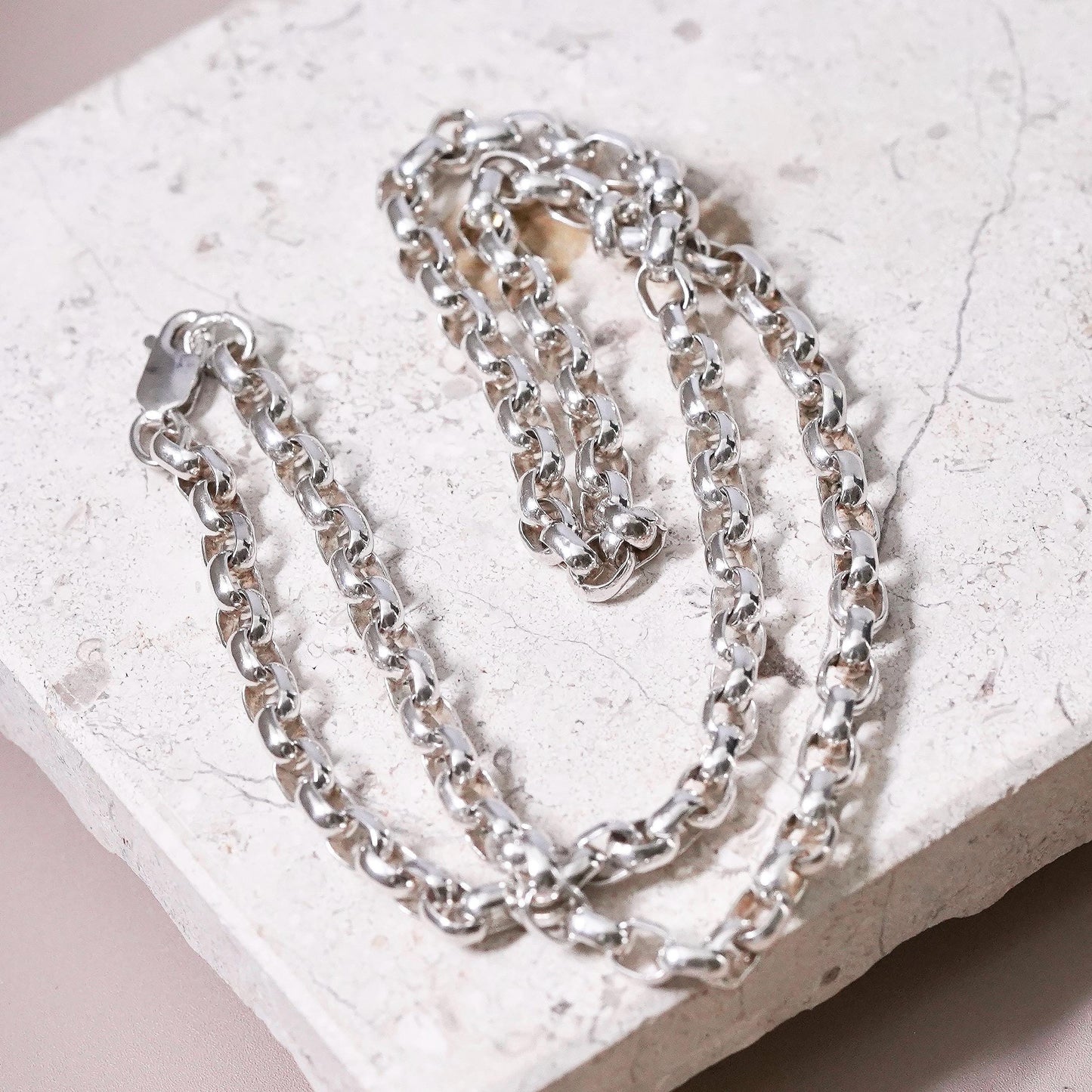 18”, vintage Prochain Sterling silver handmade necklace, bold 925 circle chain