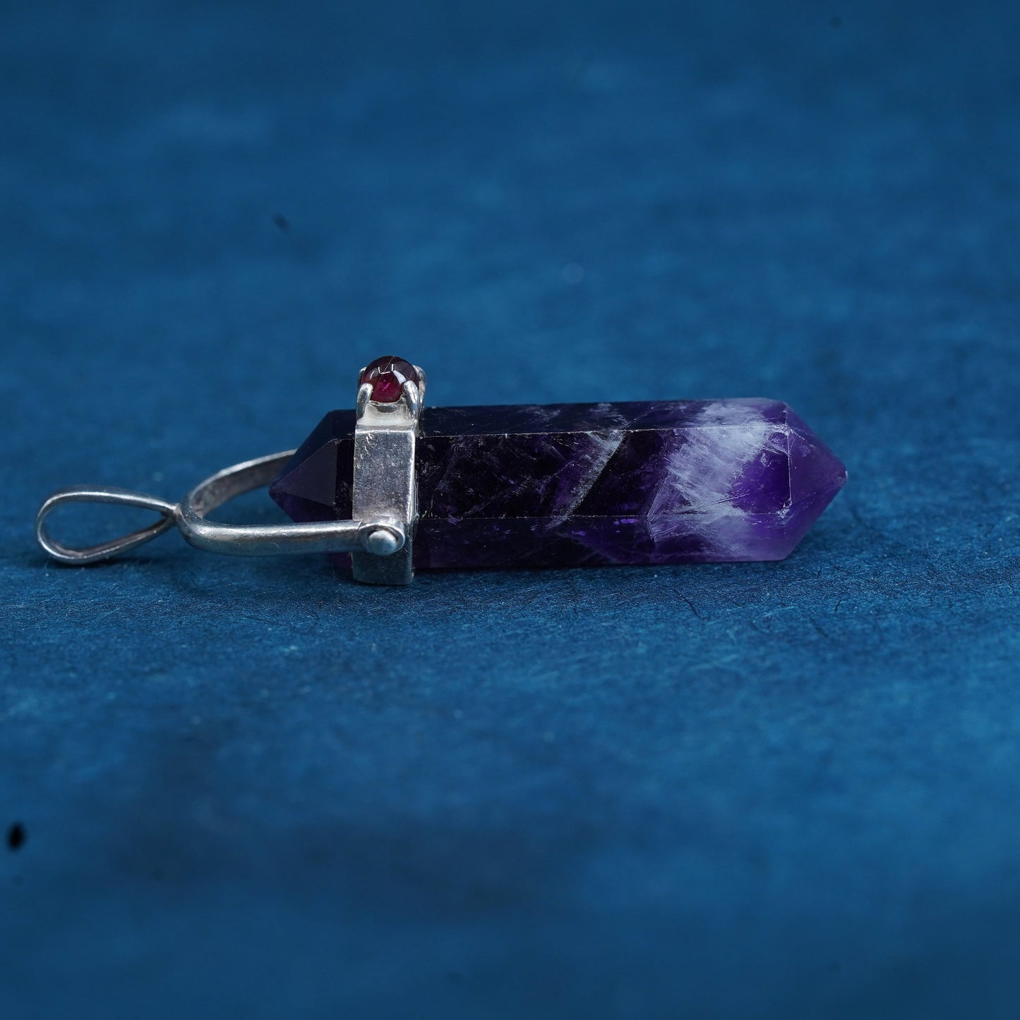 vtg handmade sterling 925 silver charm pendant with healing garnet and amethyst