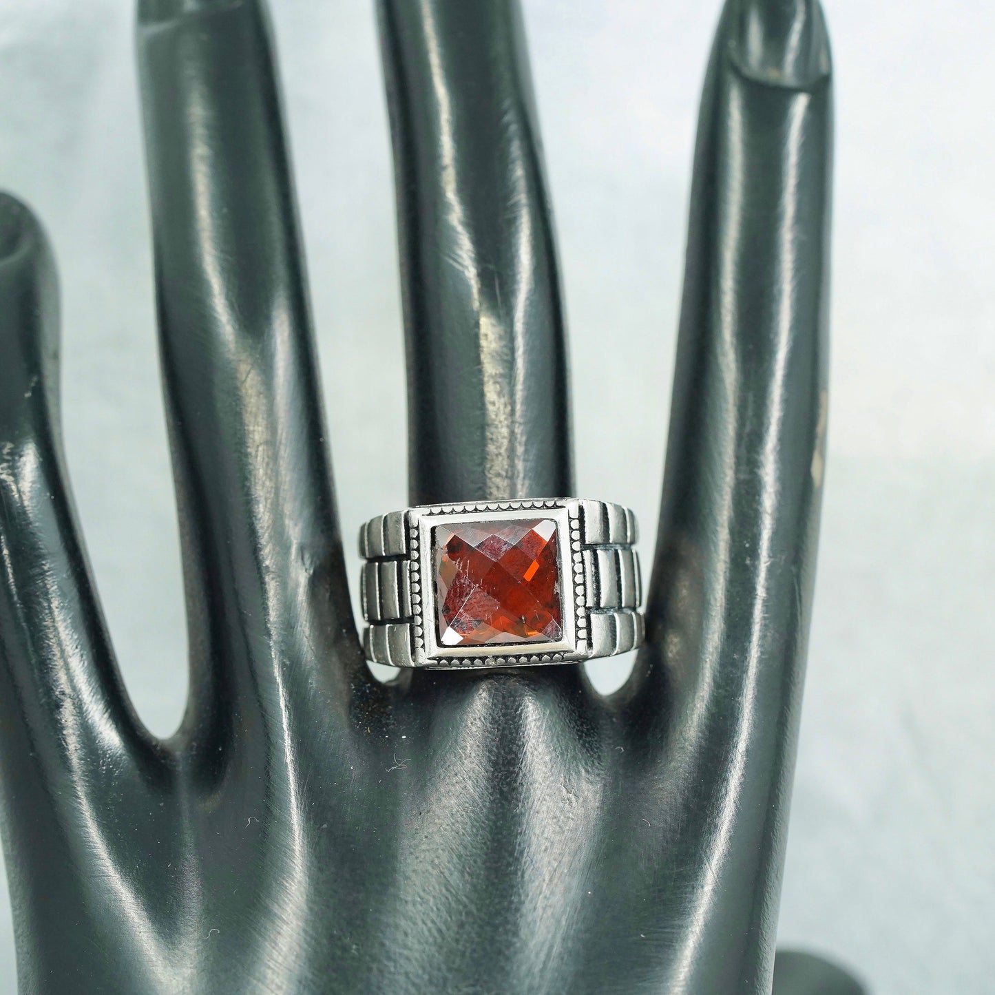 Size 10.5, vintage Sterling 925 silver handmade men’s ring with ruby