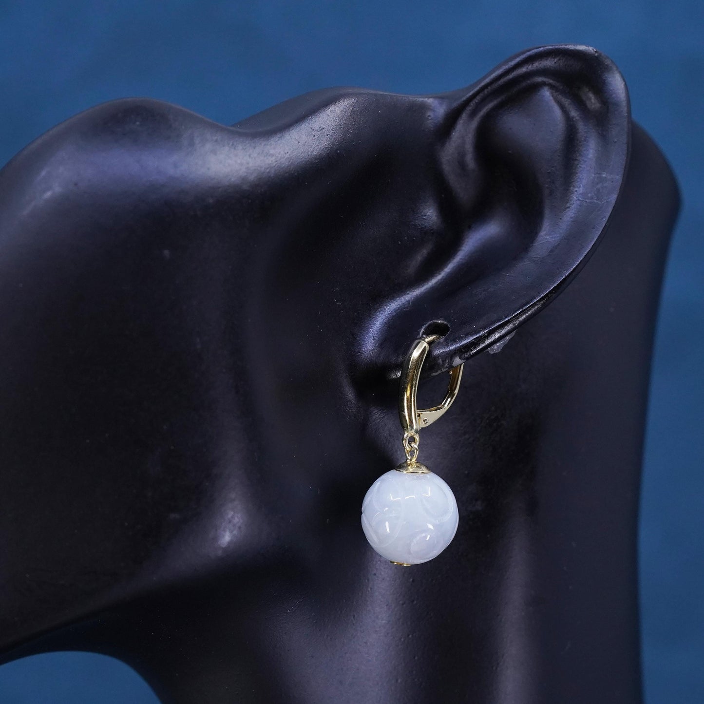 Vintage vermeil gold over Sterling silver 925 earrings with carved jade beads